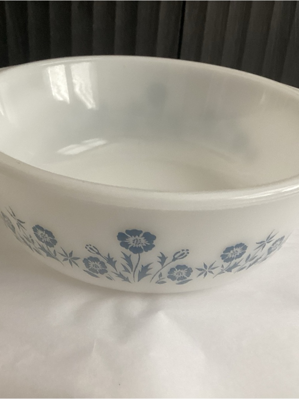 Vintage Glasbake casserole blue cornflower on white milk glass. This 1 1/2 Qt.